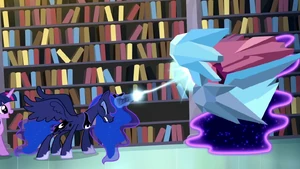 Tantabus and Luna 4.png (1.34 MB) Princess Luna temporarily traps Tantabus in crystal.