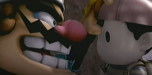 Wario's evil laugh as he looks at Ness' trophy.