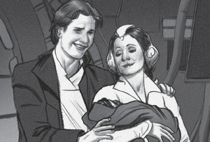 Han Solo and Leia with their newborn son, Ben Solo.