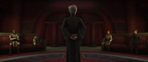 After Maul returned, the Jedi met with Chancellor Palpatine in his office.