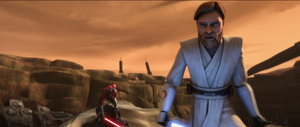 Kenobi, preoccupied with fending off Maul, was unable to do more than watch as Savage plunged his crimson blade into Gallia.