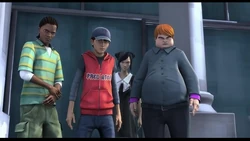 Gil and his three friends looking on Jimbo in betrayal and despair.