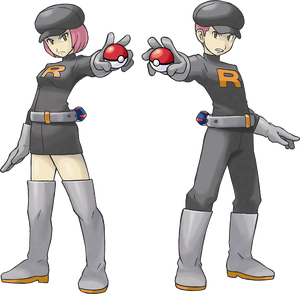 Team Rocket Grunts (Male and Female) in HeartGold and SoulSilver.