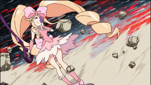 Nui avoiding a berserk Ryūko's attack.