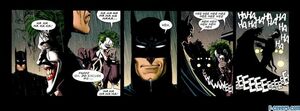 Joker tells a joke to Batman and both of them laugh