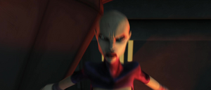 With Luminara injured, Ventress takes the opportunity to rush her.