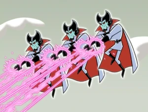 Masters Blasters attempt to fire at Vlad who in turn fires back knocking them out.