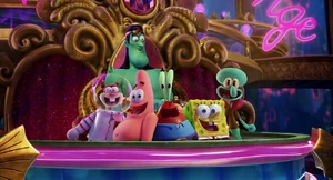 Mr. Krabs singing with the others.