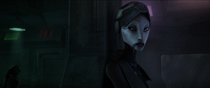 Asajj rolls her eyes when Tano mentions to Barriss that they were almost captured.