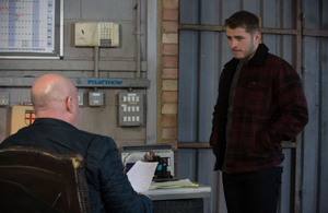 Phil Mitchell is confronted by his son Ben Mitchell.