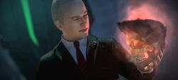 Ivo Shandor in Mayor Jock Mulligan's body, holding the skull of Gozer in the Realistic Version of Ghostbusters: The Video Game.