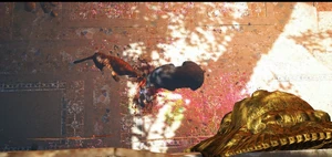 Noore's corpse being mauled by animals in the arena.