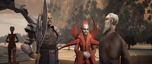 Savage is presented to Count Dooku by Mother Talzin on Serenno.