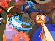 Mr. Smarty Smarts's evil grin, while sucking Peri's brain out.