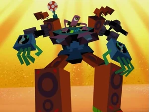 Stylbator in a giant robot armor