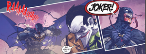 Batman releasing himself from his ties, ready to kill the Joker.