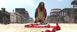 The Hawk gasps in horror before being crushed by a gravel-filled water tower