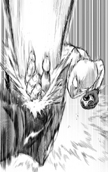 Saitama lands a karate chop on Garou