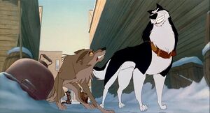 Steele insulting Balto for his part-wolf heritage.