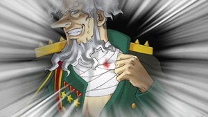 Alba revealing his stab wound and his evil grin.