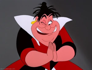 The maniacal laugh of the Queen of Hearts, preparing to question Alice what she said.
