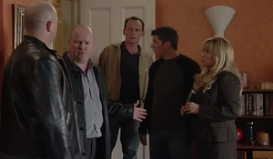 Phil and Grant plan with Sharon to prevent Chrissie from fleeing the country for killing Dirty Den and framing Sam for the crime (2005).