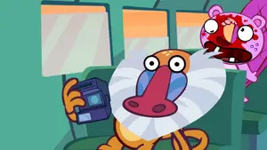 The Baboon preparing to disguise himself from Lumpy.