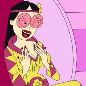 The Mistress after reimagining herself as a hippie.