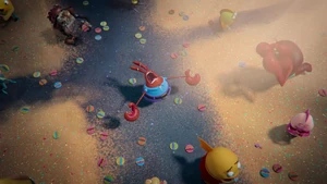 Mr. Krabs crying when the Krabby Patty candy comes down the Bikini Bottom.