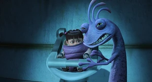 Randall growls angrily during an argument with Waternoose over banishing Sulley and Mike.