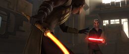 Anakin attacks Dooku with Miraj's energy-whip.