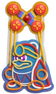 King Dedede being controlled by Yin-Yarn in Kirby's Epic Yarn.