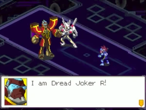 Mega Man facing Dread Joker R in the post-game.
