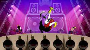 Lord Hater and his Watchdog band playing on stage.