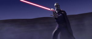 After another long and vicious bout of swordplay, Dooku blasted Anakin aside with a Force push.