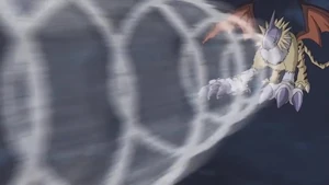 Gryphonmon is attacking MetalGarurumon.