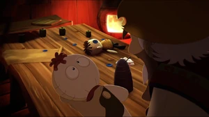 Willy manufacturing a doll under the orders of Pecas.