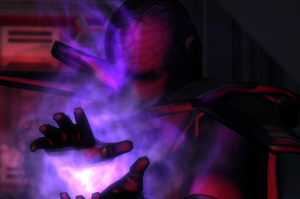 The Emperor summoning a powerful blast of Force Lightning.