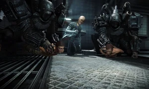 DeathsheadChoice.png (634 KB) Deathshead forces Blazkowicz to choose which of his companions will be killed.