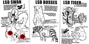 Concept art of the Fans' "LSD Boss" forms alongside developer notes.
