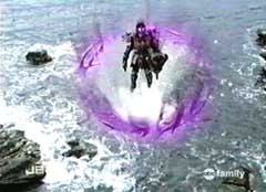 Koragg teleports from the water surface