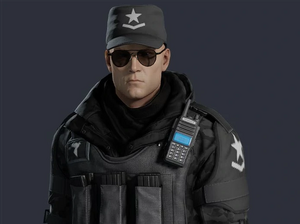 Agent 47 disguised as a Providence Comando Leader.