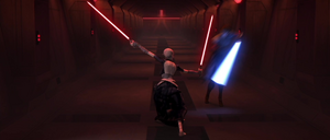 Skywalker made a grab for the DNA canister on her utility belt, but Ventress was too quick for him and thwarted his attempt at retrieval.