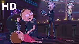 Big Morty being held at gunpoint by Cop Morty