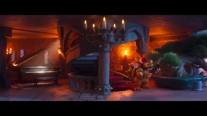 Bowser trimming a plant.