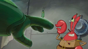 Mr. Krabs mocks Plankton.