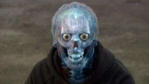 The Master flashes his decaying skull while terrorizing a couple of passersby.