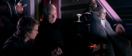 Anakin reports progress in the war to Chancellor Palpatine who invites Skywalker to join him in the opera box.