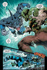 King Shark fights Killer Croc.