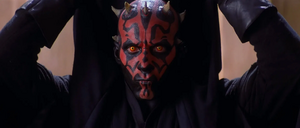 As the Jedi and Amidala approached the hanger doors, however, Darth Maul appeared on the other side blocking their way